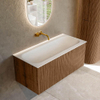 MONDIAZ KURVE 100cm Meuble salle de bain - couleur Walnut - 1 tiroir - vasque BIG MEDIUM centre - sans trous de robinet - Talc SW1138277