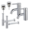 FugaFlow Eccelente Sobrado Kit robinet lavabo - pour double vasque - robinet bas - bonde clic clac - siphon design - Chrome brillant SW1124281