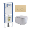 QeramiQ Dely Swirl Pack WC - 36,3x51,7cm - réservoir encastré Geberit UP720 Duofix Sigma - assise 35mm - plaque de déclenchement beige - boutons ronds - blanc brillant SW1412310