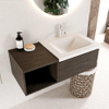 Mondiaz BUKLA Meuble de salle de bains 100 cm avec module ouvert 40 couleur Dark Brown avec 1 tiroir. Lavabo CLOUD à droite 1 trou de robinet couleur Talc. SW1182444