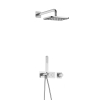 Hotbath Gmetal IBS41 Ensemble de douche complet encastré - thermostatique - 2 boutons poussoirs - bras mural de 35 cm - douche pluie carrée de 22 cm - douchette à main - chrome SW656375