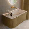 MONDIAZ KURVE-DLUX Meuble de salle de bains 85cm arrondi gauche couleur Dusk avec 1 tiroir et 1 porte. Lavabo CLOUD droit sans trou de robinet Nata. SW1432357