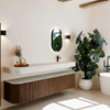MONDIAZ THOR-DLUX Meuble de salle de bains - 200cm - arrondi gauche + droite - couleur Walnut - 2 tiroirs et 2 portes - Vasque suspendue CLOUD droite 1 trou de robinet - couleur Opalo SW1466819