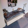 Mondiaz ALAN-DLUX Ensemble de meuble - 150cm - meuble Linen mat - 1 tiroir - Lavabo Cloud Lava suspendu - vasque Centre - 1 trou de robinet SW808375