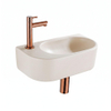 QeramiQ Fuente Fontein - 38x18.5x9cm - keramiek - fonteinkraangat links - fonteinkraan geborsteld koper- verlaagd sifon - afvoerplug - linnen SW1582104