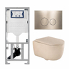 QeramiQ Dely Swirl Toiletset - 36.3x51.7cm - Geberit UP320 inbouwreservoir - met Burda frame - 35mm zitting - geborsteld messing bedieningsplaat - ronde knoppen - mat beige SW1138590