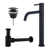 FugaFlow Eccelente Sobrado Slim Slim Kit mitigeur lavabo - robinet rehaussé - bonde clic clac - siphon design bas - Noir mat SW1124382