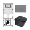 QeramiQ Dely Pack WC - 36,3x51,7cm - à fond creux - sans bride - réservoir encastré Geberit UP320 - abattant WC softclose 35 mm - plaque de déclenchement gris clair - boutons ronds - noir mat SW1235413