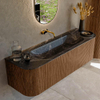 MONDIAZ KURVE-DLUX 150cm Meuble salle de bain avec module 25 G et D - couleur Walnut - 1 tiroir - 2 portes - vasque BIG MEDIUM centre - sans trou de robinet - couleur Lava SW1137256