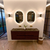 Mondiaz CIRO-DLUX Meuble de salle de bains - 150x45x50cm - Plan vasque solid surface Lava - 2 vasques double - sans trous de robinet - 4 tiroirs - Ruby SW1531608
