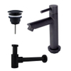 Fortifura Calvi - Ensemble lave-main avec robinet bas à poser, bonde non obturable et siphon design noir mat SW798600