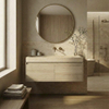 Forzalaqua Ibiza Ensemble meuble de salle de bains - 120x50x50cm - 2 tiroirs - lavabo en travertin - sans trou de robinet - jeu de supports - bouchen de vidage - Smoke SW1476880