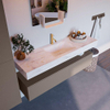 Mondiaz ALAN-DLUX Ensemble de meuble - 150cm - meuble Smoke mat - 1 tiroir - Lavabo Cloud Ostra suspendu - vasque Centre - 1 trou de robinet SW807471
