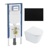 QeramiQ Dely Toiletset - 36.3x51.7cm - diepspoel - rimless - Geberit UP720 inbouwreservoir - softclose toilet zitting - 35mm - metaal mat zwarte bedieningsplaat - ronde knoppen - met Burda frame - glans wit SW1428161