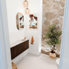 Mondiaz JOYA-DLUX Meuble de toilette 101,6cm - arrondi gauche couleur Noyer - Vasque FAYE position Droite 1 trou de robinet couleur Nata SW1424514