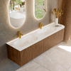 MONDIAZ KURVE-DLUX 175cm Meuble salle de bain avec module 25 D - couleur Walnut - 2 tiroirs - 1 porte - vasque STOR SMALL double / gauche - 2 trous de robinet - couleur Ostra SW1137915