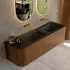 MONDIAZ KURVE 145cm Meuble salle de bain avec module 25 G - couleur Walnut - 1 tiroir - 1 porte - vasque CLOUD double / droite - sans trous de robinet - Urban SW1138522