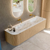 MONDIAZ KURVE-DLUX meuble de salle de bains 165 cm avec module 25 L couleur Chêne avec 2 tiroirs et 1 porte. Lavabo STOR SMALL double / à droite sans trou de robinet couleur Glace. SW1138003