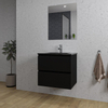 Saniclass Chaci Meuble de salle de bain - 60x46x55cm - lavabo en céramique noir - 1 vasque - 1 trou de robinet - 2 tiroirs - miroir rectangulaire - noir mat SW816539