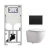 Pack WC QeramiQ Dely Swirl Compact - réservoir encastrable Geberit UP320 - avec bâti-support Burda - abattant slim - plaque de commande en plastique noir mat - boutons rectangulaires - blanc brillant SW1592285