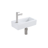 QeramiQ Fuente pack lave-mains – 37,5 x 18,5 x 9 cm – céramique blanc brillant – perçage à gauche – robinet inox brossé SW1232743