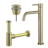 FugaFlow Eccelente Sobrado Slim Slim Kit mitigeur lavabo - robinet rehaussé - bonde clic clac - siphon design - PVD Laiton brossé SW1124367