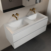 Mondiaz Aivy badmeubelset - 120x45x50cm - 0 kraangaten - 2 wasbakken talc Solid surface - Links en rechts - 2 lades - Met spiegelkast - MDF Talc SW892244