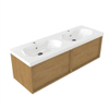 Saniclass Holz Frame Badkamermeubelset - 140x45x43.5cm - Palermo keramische wastafel wit - 2 wasbakken - 2 kraangaten - 2 lades - mat eiken natural (hout) SW1579653