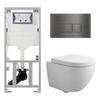 QeramiQ Dely Swirl Compact Toiletset - inbouwreservoir Geberit UP320 - met Burda frame - 25mm zitting - metalen bedieningsplaat gunmetal - rechthoekige knoppen - mat wit SW1595666
