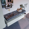 Mondiaz ALAN-DLUX Ensemble de meuble - 150cm - meuble Clay mat - 1 tiroir - Lavabo Cloud Lava suspendu - vasque Gauche - 0 trous de robinet SW808599