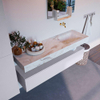 Mondiaz ALAN-DLUX Ensemble de meuble - 150cm - meuble Cale mat - 1 tiroir - Lavabo Cloud Frappe suspendu - vasque Droite - 0 trous de robinet SW805010