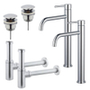 FugaFlow Eccelente Sobrado Slim Kit robinet lavabo - pour double vasque - robinet rehaussé - bonde clic clac - siphon design - Chrome brillant SW1124098