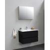 Basic Bella Ensemble salle de bains 80x55x46cm vasque en céramique avec 1 trou de robinet 2 portes panneaux latéraux noir mat et armoire de toilette Noir mat SW762015
