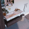 Mondiaz ALAN-DLUX Badkamermeubelset - 150x46cm - 1 lade - vrijhangende wastafel - zonder kraangaten - 1 links - Dark brown (eiken donker) SW1408662