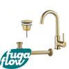 FugaFlow Eccelente Sobrado Kit robinet lavabo - robinet haut - bec rotatif - bonde non-obturable - siphon design bas - Laiton brossé PVD SW1124153