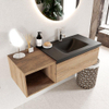 MONDIAZ BUKLA Meuble de salle de bains 120cm avec module ouvert 40 couleur Chêne lavé avec 1 tiroir. Lavabo CLOUD à droite 1 trou de robinet couleur Urban. SW1382047
