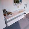 Mondiaz ALAN-DLUX Ensemble de meuble - 150cm - meuble Cale mat - 1 tiroir - Lavabo Cloud Opalo suspendu - vasque Droite - 0 trous de robinet SW806795