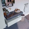 Mondiaz ALAN-DLUX Ensemble de meuble - 100cm - meuble Clay mat - 1 tiroir - Lavabo Cloud Lava suspendu - vasque Gauche - 0 trous de robinet SW808678