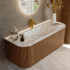 MONDIAZ KURVE-DLUX 120cm Meuble salle de bain avec module 25 G et D - couleur Walnut - 1 tiroir - 2 portes - vasque BIG SMALL centre - 1 trou de robinet - couleur Glace SW1138048