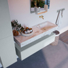 Mondiaz ALAN-DLUX Ensemble de meuble - 130cm - meuble Clay mat - 1 tiroir - Lavabo Cloud Frappe suspendu - vasque Droite - 0 trous de robinet SW805291