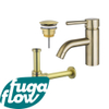 FugaFlow Eccelente Sobrado Kit mitigeur lavabo - robinet bas - bonde nonobturable - siphon design - PVD Laiton brossé SW1124155