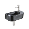 QeramiQ Fuente Ensemble lave-mains - 40x21.5x12cm - droite - lisse - semi-circulaire - 1 trou de robinet - céramique - robinet de lave-mains inox brossé - bouchon de vidage - siphon abaissé - noir mat SW1232814