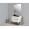 Basic Bella Meuble salle de bains avec lavabo acrylique Noir avec miroir 80x55x46cm 1 trou de robinet Blanc brillant SW491875