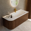 MONDIAZ KURVE Meuble de salle de bains 115 cm avec module 25 L couleur Walnut avec 1 tiroir et 1 porte. Lavabo BIG SMALL à droite 1 trou de robinet Talc. SW1138288