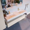 Mondiaz ALAN-DLUX Ensemble de meuble - 150cm - meuble Linen mat - 1 tiroir - Lavabo Cloud Ostra suspendu - vasque gauche et droite - 2 trous de robinet SW807397
