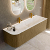 Mondiaz KURVE-DLUX Ensemble meuble de salle de bains - 145x46x40cm - 1 tiroir - 1 porte - lavabo solid surface - droite - 2 trous de robinet - Dusk SW1416107