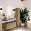 MONDIAZ THOR-DLUX 110cm meuble de salle de bains arrondi gauche + droite couleur Dusk avec 1 tiroir et 2 portes. Vasque suspendue CLOUD Droite 1 trou de robinet couleur Sombra. SW1463033