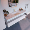 Mondiaz ALAN-DLUX Ensemble de meuble - 150cm - meuble Cale mat - 2 tiroirs - Lavabo Cloud Opalo suspendu - vasque Centre - 1 trou de robinet SW806605