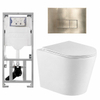 QeramiQ Dely Toiletset - 36.3x51.7cm - diepspoel - rimless - Geberit UP320 inbouwreservoir - met Burda frame - softclose toiletzitting - geborsteld messing bedieningsplaat - rechtehoekige knoppen - mat wit SW804615