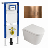 QeramiQ Dely Toiletset - 36.3x51.7cm - diepspoel - rimless - Geberit UP720 inbouwreservoir - softclose toilet zitting - 35mm - koperen bedieningsplaat - rechthoekige knoppen - mat wit SW1428009